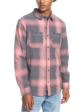 Quiksilver Men's Pink & Gray Plaid Button-Down Shirt